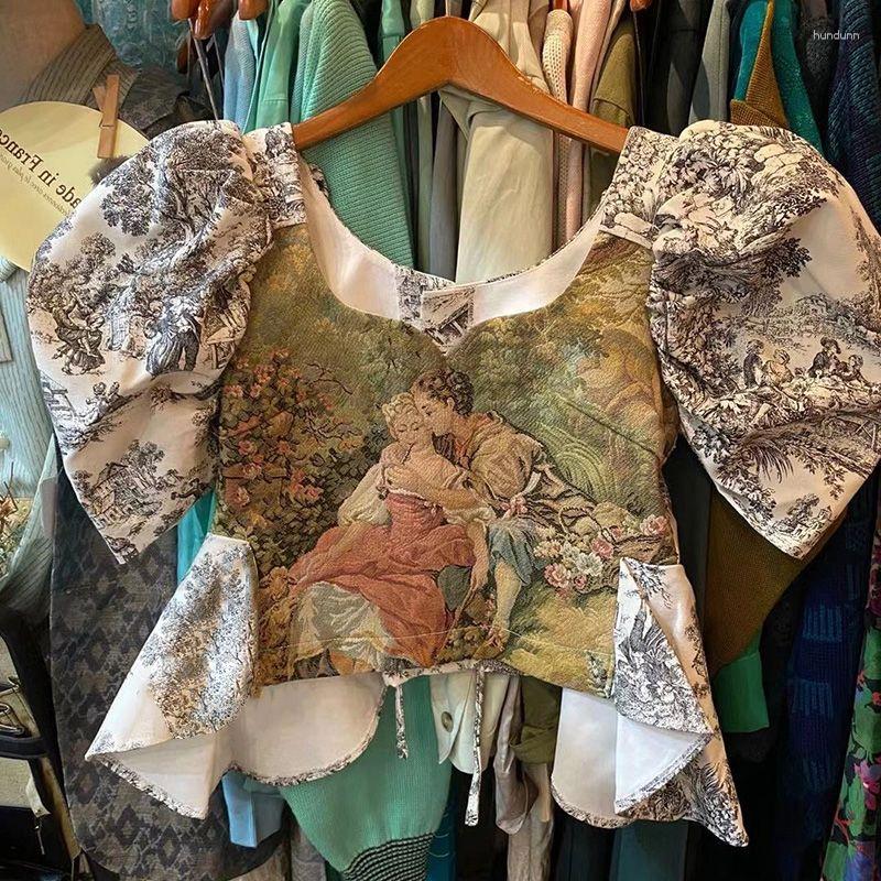 Women' Blouses Hikigawa Chic Fashion Women Vintage Puff Short Sleeve Irregular Paint Print Slim Blouse Summer All Match Casual Tops Ropa, As photo
Women' Blouses Hikigawa Chic Fashion Women Vintage Puff Short Sleeve Irregular Paint Print Slim Blouse Summer All Match Casual Tops Ropa, As photo