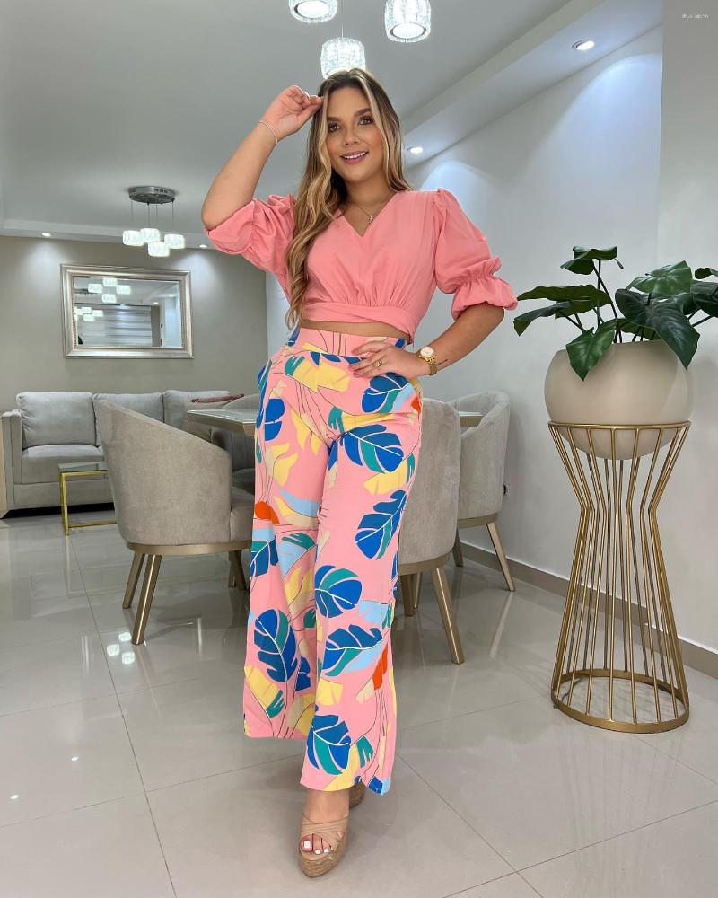 Women' Two Piece Pants 2023 Women Summer Suit Fashion V-neck Blouse And Print Wide-leg Long Casual Set, White
Women' Two Piece Pants 2023 Women Summer Suit Fashion V-neck Blouse And Print Wide-leg Long Casual Set, White