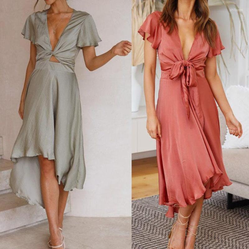 Casual Dresses Women Satin Short Sleeve Crisscross Belted Asymmetrical Hem A-Line Flowy Dress, Orange
Casual Dresses Women Satin Short Sleeve Crisscross Belted Asymmetrical Hem A-Line Flowy Dress, Orange