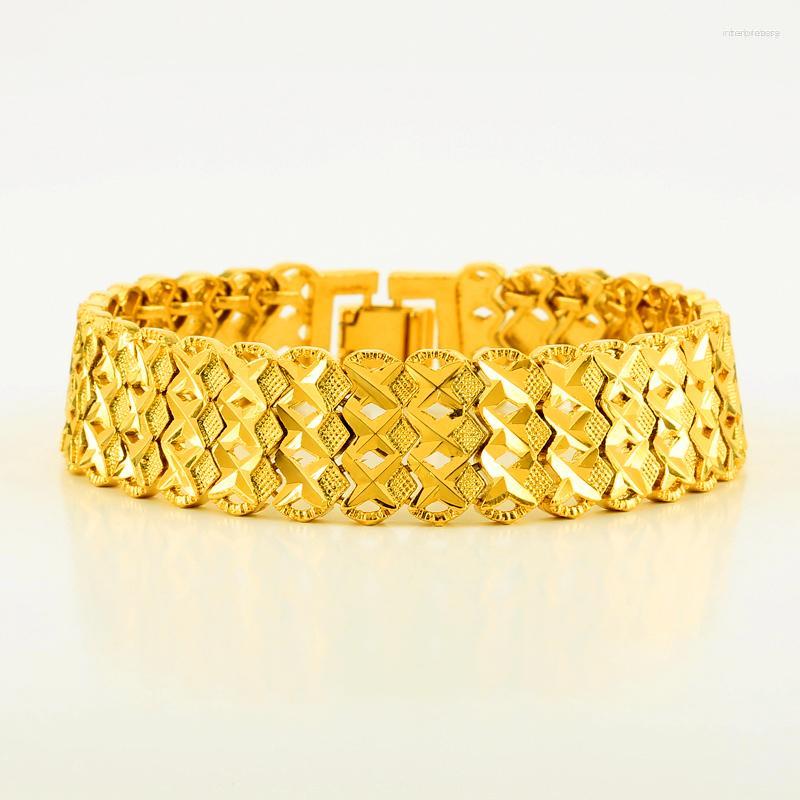 Link Bracelets 21CM 15MM Men's Bracelet Vacuum Gold Color & Copper Wide Bangle For Women GP Hand Chain Jewelry Ethiopian/Arab
Link Bracelets 21CM 15MM Men's Bracelet Vacuum Gold Color & Copper Wide Bangle For Women GP Hand Chain Jewelry Ethiopian/Arab