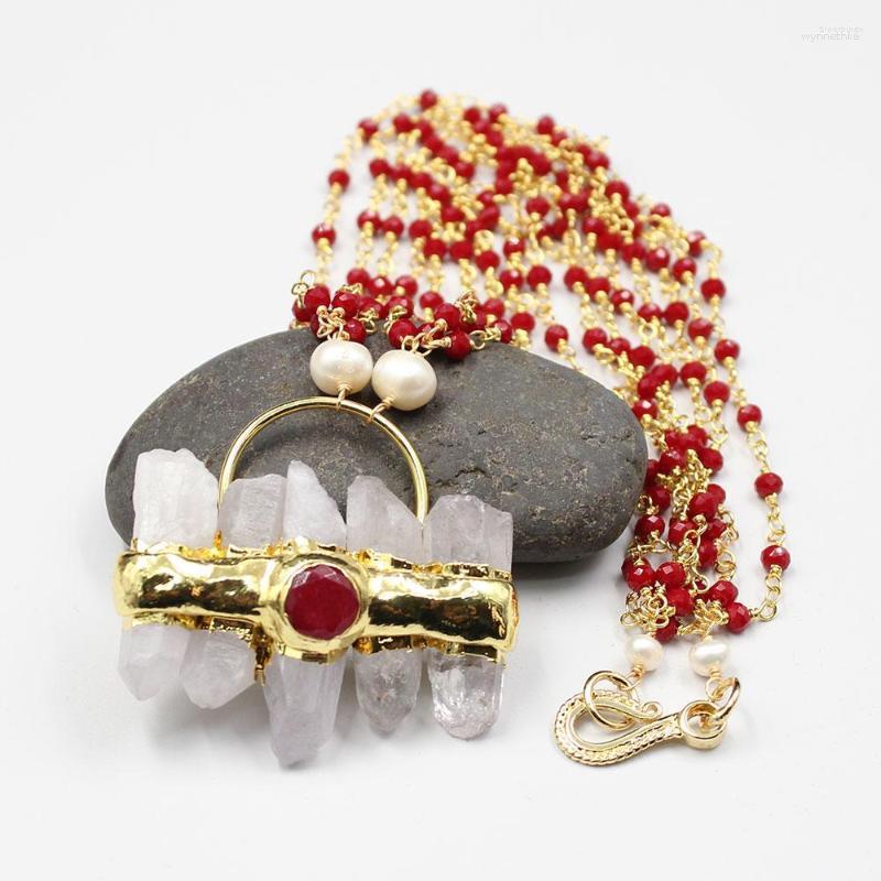 Pendant Necklaces GuaiGuai Jewelry 4 Strands White Pearl Red Crystal Chain Bezel Set Statement Necklace Clear Quartzs Jade For Women
Pendant Necklaces GuaiGuai Jewelry 4 Strands White Pearl Red Crystal Chain Bezel Set Statement Necklace Clear Quartzs Jade For Women