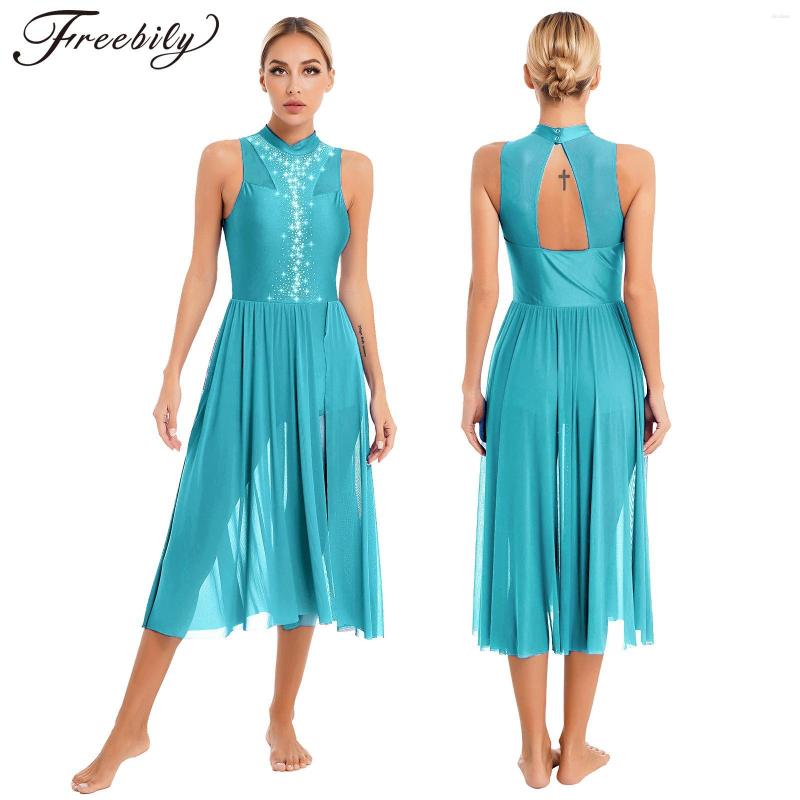 Stage Wear Womens Contemporary Lyrical Dance Dress Sleeveless Sparkly Rhinestone Split Leotard Dresses Ballet Ballroom Performance Costume, Purple 
Stage Wear Womens Contemporary Lyrical Dance Dress Sleeveless Sparkly Rhinestone Split Leotard Dresses Ballet Ballroom Performance Costume, Purple