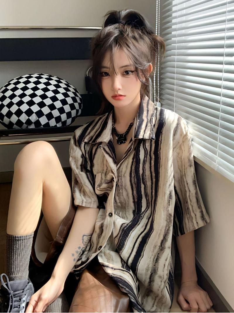 Women' Blouses Women Bandhnu POLO Collar Chiffon Blouse Shirt Stripe Short Sleeve Summer Tops Pocket Loose Girls Cute Cover Up Beachwear, Beige
Women' Blouses Women Bandhnu POLO Collar Chiffon Blouse Shirt Stripe Short Sleeve Summer Tops Pocket Loose Girls Cute Cover Up Beachwear, Beige