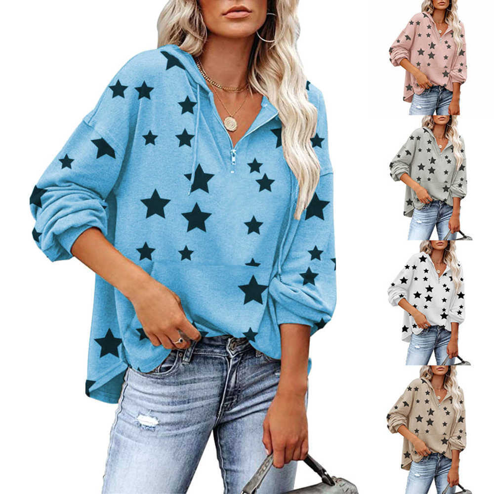 sweater autumn and winter new zipper hooded women' top with pocket five pointed star print long sleeve black leather jackets jacket women, White
sweater autumn and winter new zipper hooded women' top with pocket five pointed star print long sleeve black leather jackets jacket women, White