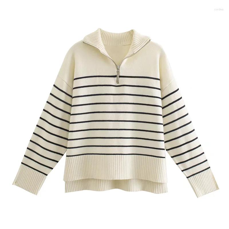 Women' Sweaters Vintage Long Sleeve Zip-up Female Pullovers Chic Tops Women Fashion Loose Striped Asymmetry Knitted
Women' Sweaters Vintage Long Sleeve Zip-up Female Pullovers Chic Tops Women Fashion Loose Striped Asymmetry Knitted