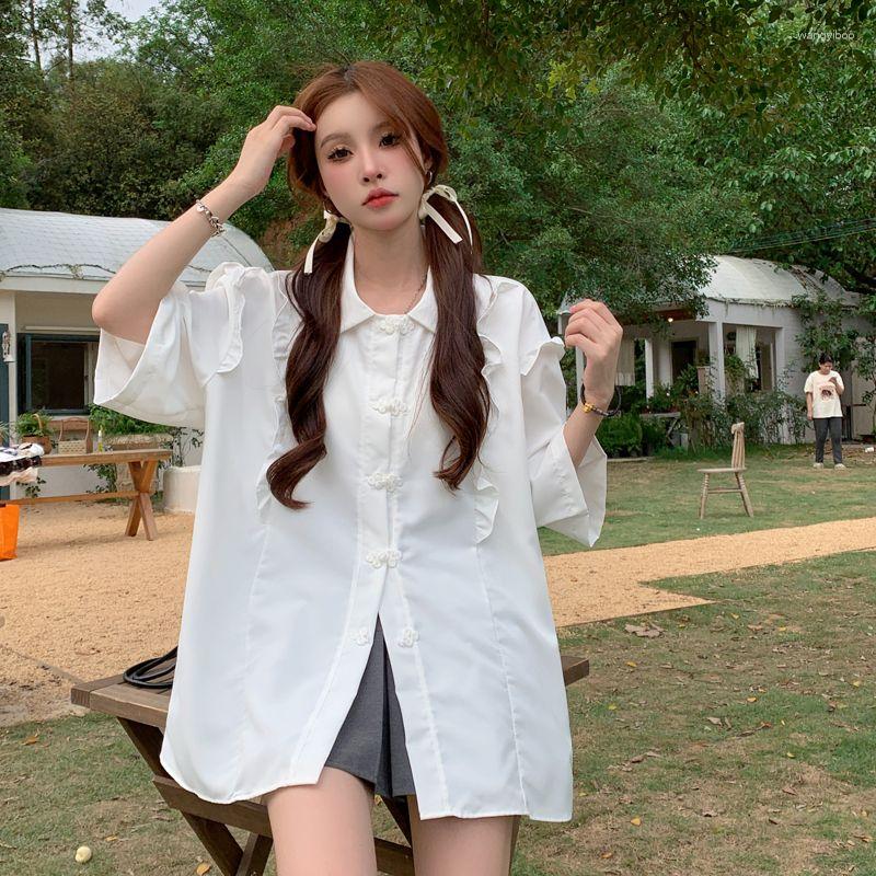 Women's Blouses Korean Style Clothes Women 2023 Chinese Design With Buckle And Lace Short Sleeved Shirt Beautiful In Promotion, White
Women's Blouses Korean Style Clothes Women 2023 Chinese Design With Buckle And Lace Short Sleeved Shirt Beautiful In Promotion, White