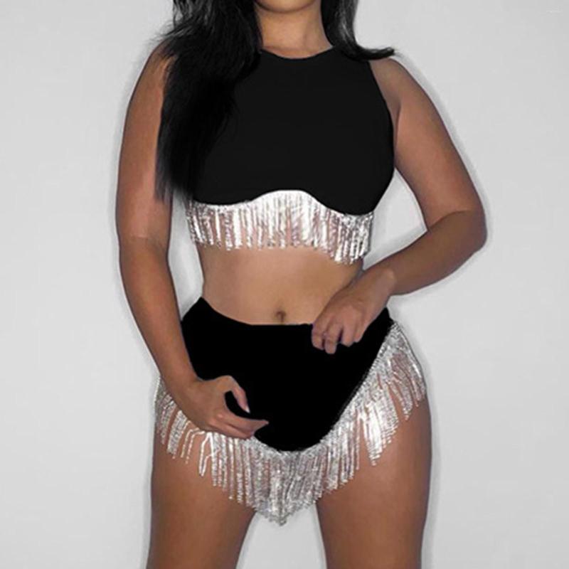 Women's Tracksuits 3 Piece Swimsuit Stitching Chain Tassel Round Neck Sleeveless Navel Cut Short Vest High Waist Three Point Shorts Swim, Black
Women's Tracksuits 3 Piece Swimsuit Stitching Chain Tassel Round Neck Sleeveless Navel Cut Short Vest High Waist Three Point Shorts Swim, Black