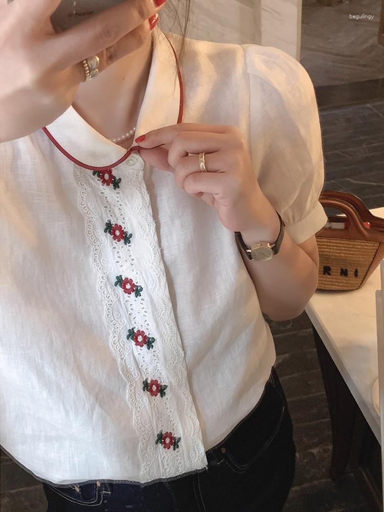 Women' Blouses Korean Style Girls Sweet Short Sleeved Embroidered Cotton Linen Shirt Women' Round Neck Blouse Top, White
Women' Blouses Korean Style Girls Sweet Short Sleeved Embroidered Cotton Linen Shirt Women' Round Neck Blouse Top, White