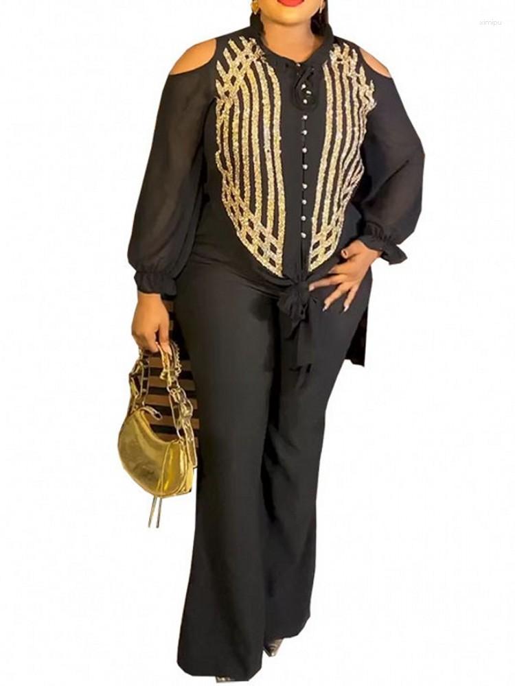 Women's Two Piece Pants 2 Set Women Elegant Fashion Africa Suit Long Sleeve Sequin Beads Top Straight Party Lady Matching Sets Outfit, Black
Women's Two Piece Pants 2 Set Women Elegant Fashion Africa Suit Long Sleeve Sequin Beads Top Straight Party Lady Matching Sets Outfit, Black