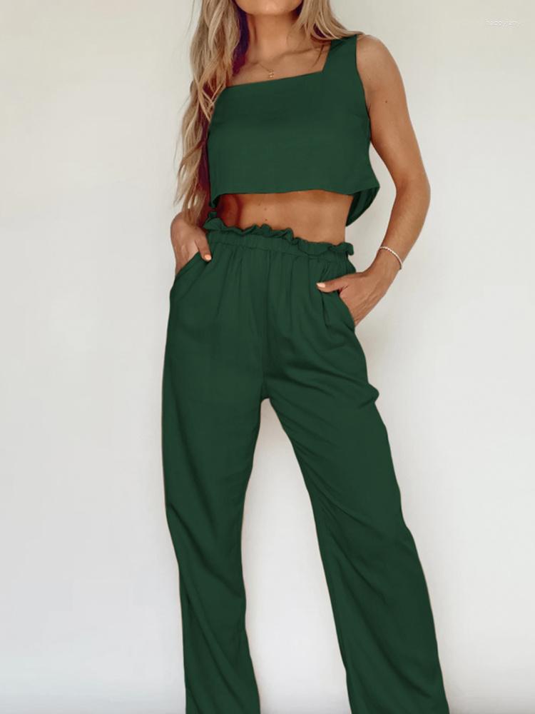 Women' Sleepwear Green Pajamas For Women 2 Piece Sets Sleeveless Crop Top Female Casual Ruffle Trouser Suits 2023 Spring Solid
Women' Sleepwear Green Pajamas For Women 2 Piece Sets Sleeveless Crop Top Female Casual Ruffle Trouser Suits 2023 Spring Solid
