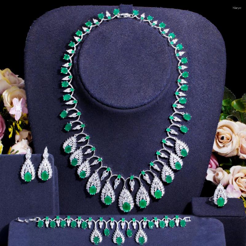 Necklace Earrings Set BeaQueen 4 Pcs Luxury Wedding Bridal Jewellery Heavy Work Green Cubic Zircon And Jewelry For Ladies JS302, Picture shown
Necklace Earrings Set BeaQueen 4 Pcs Luxury Wedding Bridal Jewellery Heavy Work Green Cubic Zircon And Jewelry For Ladies JS302, Picture shown