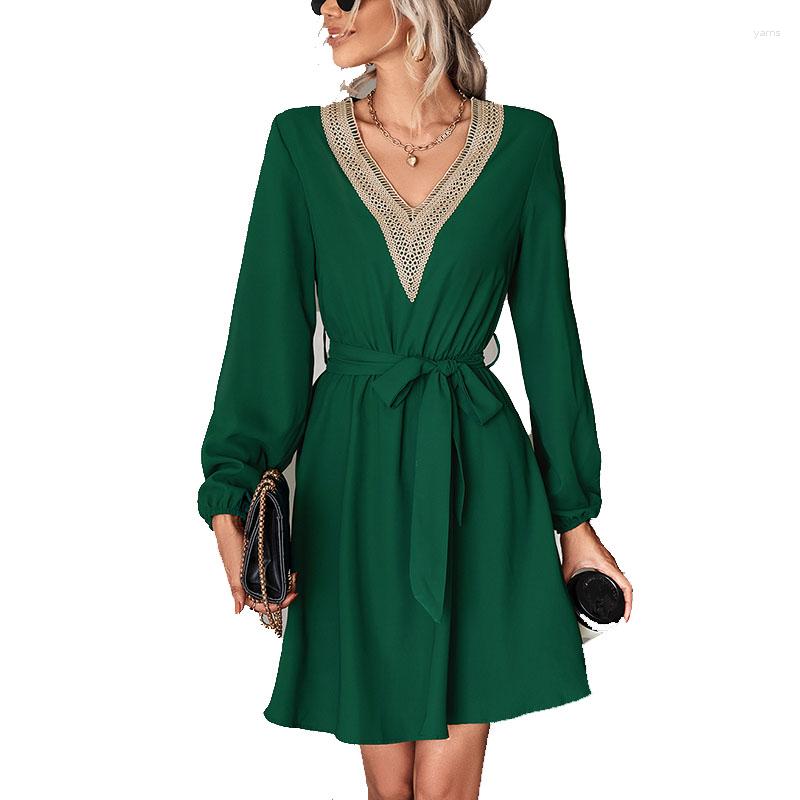 Casual Dresses 2023 Spring Women Elegant Midi Fashion Office Lady Lace V Neck A-line Belt Dress Green Black Long Sleeve Vestidos
Casual Dresses 2023 Spring Women Elegant Midi Fashion Office Lady Lace V Neck A-line Belt Dress Green Black Long Sleeve Vestidos