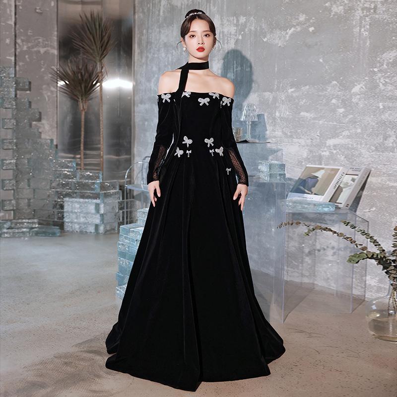 Ethnic Clothing Elegant Prom Black Velour Long A-Line Dresses Luxury Off-shoulder Sleeve Formal Party Evening Gown Vestidos
Ethnic Clothing Elegant Prom Black Velour Long A-Line Dresses Luxury Off-shoulder Sleeve Formal Party Evening Gown Vestidos