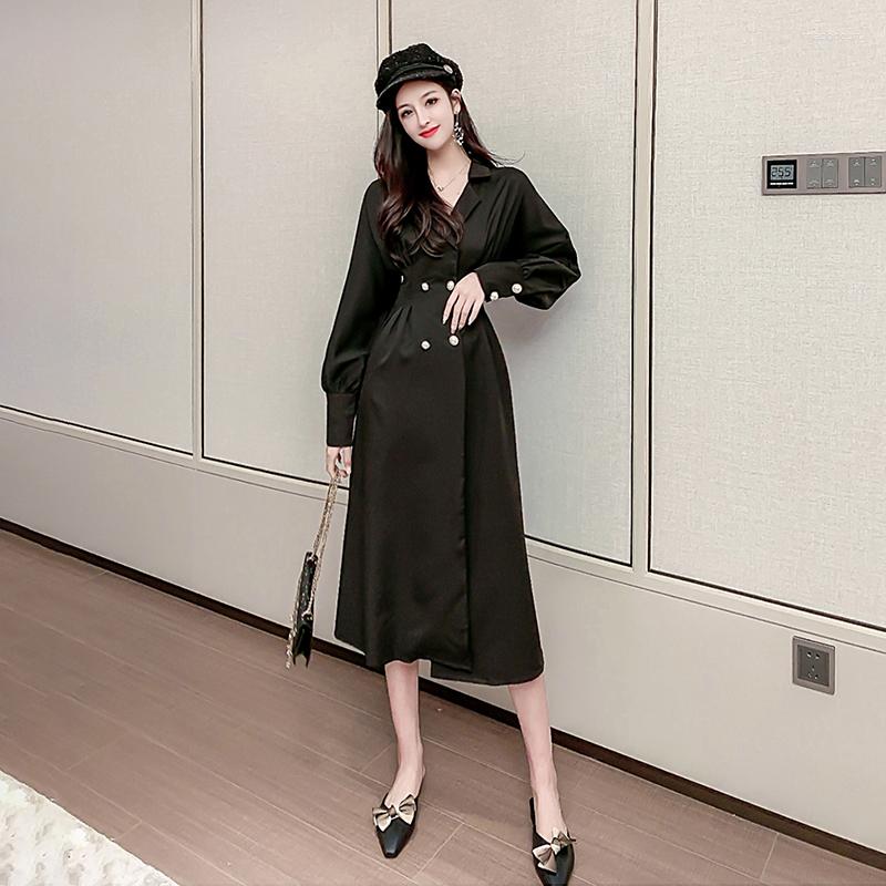 Casual Dresses Women' Retro Medium Dress Solid Notched Collar Long Sleeves Double Breasted Women Autumn Spring 2023, Black
Casual Dresses Women' Retro Medium Dress Solid Notched Collar Long Sleeves Double Breasted Women Autumn Spring 2023, Black