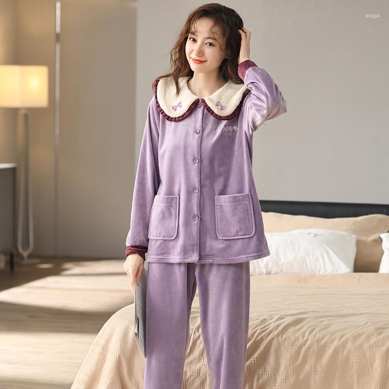 Women's Sleepwear Women 2 Pieces Pajama Sets Flannel Winter Pajamas Long Sleeve Turn-down Collar Girl Sweet Warm Thick Homewear, 588a
Women's Sleepwear Women 2 Pieces Pajama Sets Flannel Winter Pajamas Long Sleeve Turn-down Collar Girl Sweet Warm Thick Homewear, 588a