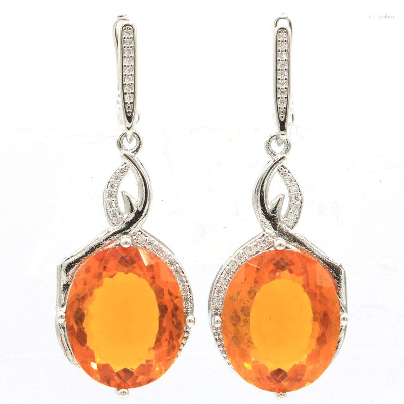 Dangle Earrings 15g 925 SOLID STERLING SILVER Golden Citrine Fire Rainbow Violet Topaz White CZ High Fashion Polished Shiny