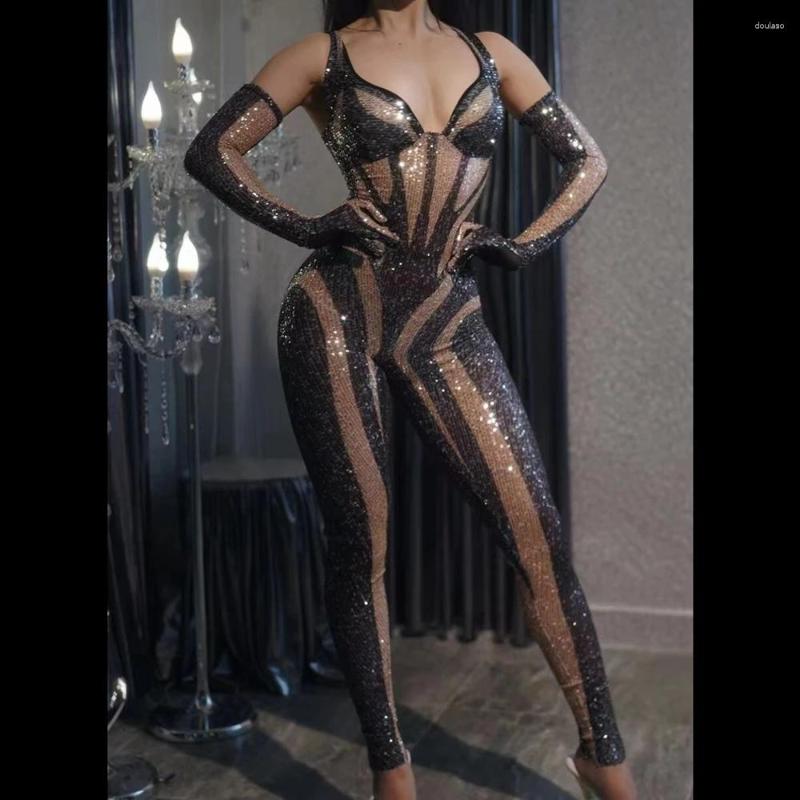 Stage Wear Sequins Jumpsuit Gloves Sexy Birthday Party Nightclub Outfit Dancer Show Rompers Performance Dance Costume, Black
Stage Wear Sequins Jumpsuit Gloves Sexy Birthday Party Nightclub Outfit Dancer Show Rompers Performance Dance Costume, Black