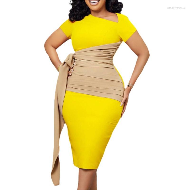 Ethnic Clothing African Dresses For Women Summer Short Sleeved Oblique Collar Color Matching Pleated Straps Work Pencil Dress Office Lady
Ethnic Clothing African Dresses For Women Summer Short Sleeved Oblique Collar Color Matching Pleated Straps Work Pencil Dress Office Lady
