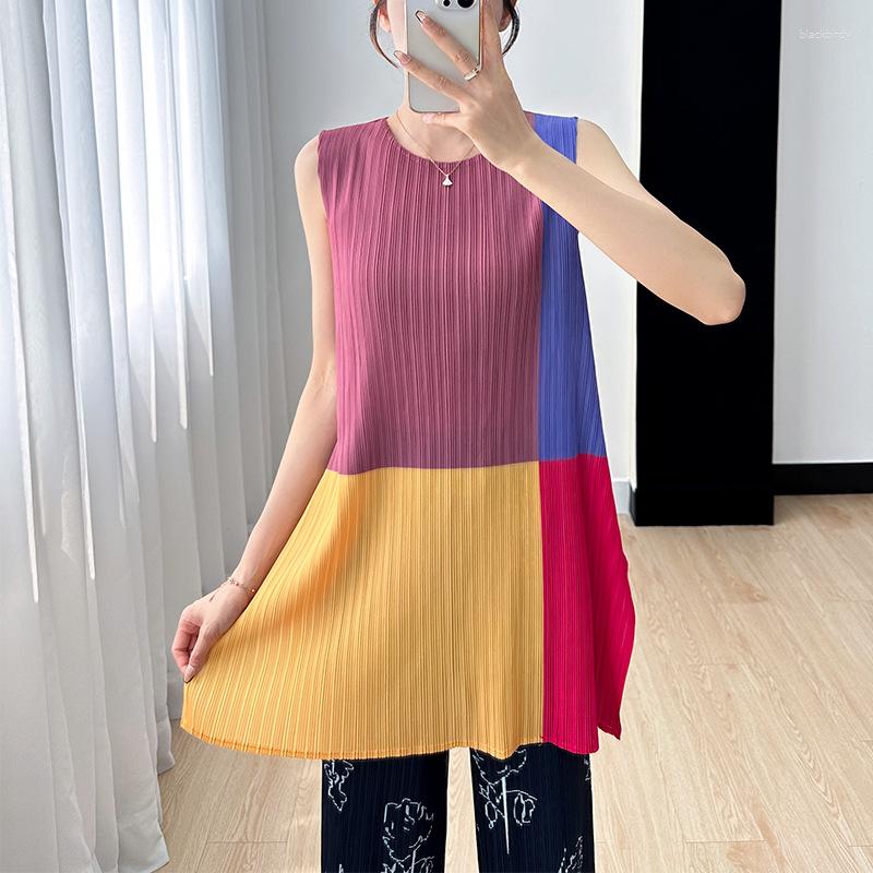 Women's T Shirts Miyake Hiroshi Age-reducing Color-Block Vest Top Loose Pleated T-shirt Women's Mid-Length Design Sense Small Shirt 2023, Color 2
Women's T Shirts Miyake Hiroshi Age-reducing Color-Block Vest Top Loose Pleated T-shirt Women's Mid-Length Design Sense Small Shirt 2023, Color 2