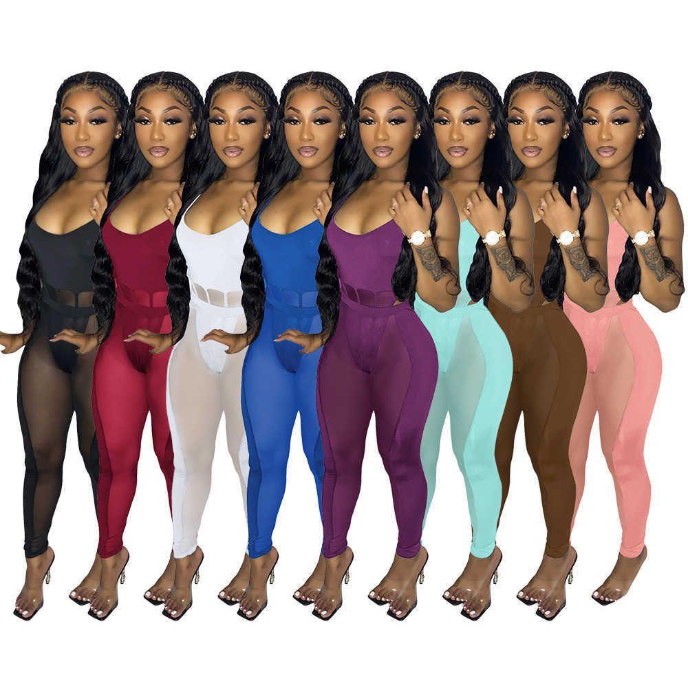 

Women'S Jumpsuits Rompers Womens Dress Mesh Splice Sling Sexy Hollow Out Nightclub Perspective Two Piece Set Clubwear Drop Deliver Dhgmz, Purple