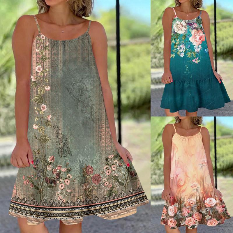 Casual Dresses Women Fashion Floral O Neck Ruffle Hem Spaghetti Strap Sleeveless Short Dress Beach, Blue
Casual Dresses Women Fashion Floral O Neck Ruffle Hem Spaghetti Strap Sleeveless Short Dress Beach, Blue