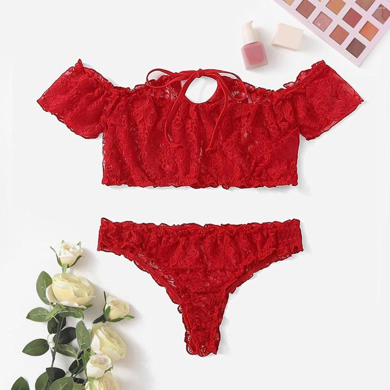 Bras Sets Womens Outfits Tops Bra Thongs Underwear Set Lace Off Shoulder Short Sleeve Two Piece Panties Sexy Lingerie Suits Sleepwear, Red 
Bras Sets Womens Outfits Tops Bra Thongs Underwear Set Lace Off Shoulder Short Sleeve Two Piece Panties Sexy Lingerie Suits Sleepwear, Red
