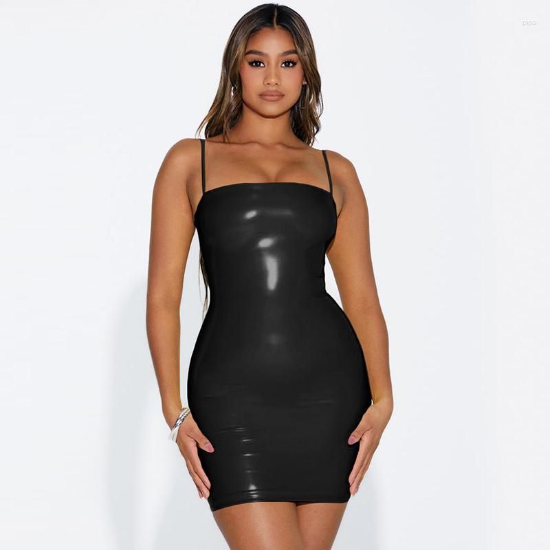 Casual Dresses AIIOU PU Leather Mini Dressss Vestidos Women Wet Look Spaghetti Strap Bodycon Dress Black Backless Sexy Fetish Lingerie 2023
Casual Dresses AIIOU PU Leather Mini Dressss Vestidos Women Wet Look Spaghetti Strap Bodycon Dress Black Backless Sexy Fetish Lingerie 2023