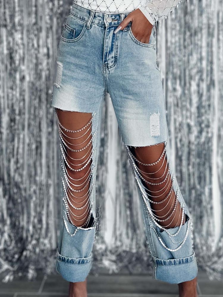 Women' Jeans Sexy Big Ripped Women Streetwear Chain Charm Straight Pants Casual Y2k Clothes Blue For Slouchy Long, Dark blue
Women' Jeans Sexy Big Ripped Women Streetwear Chain Charm Straight Pants Casual Y2k Clothes Blue For Slouchy Long, Dark blue