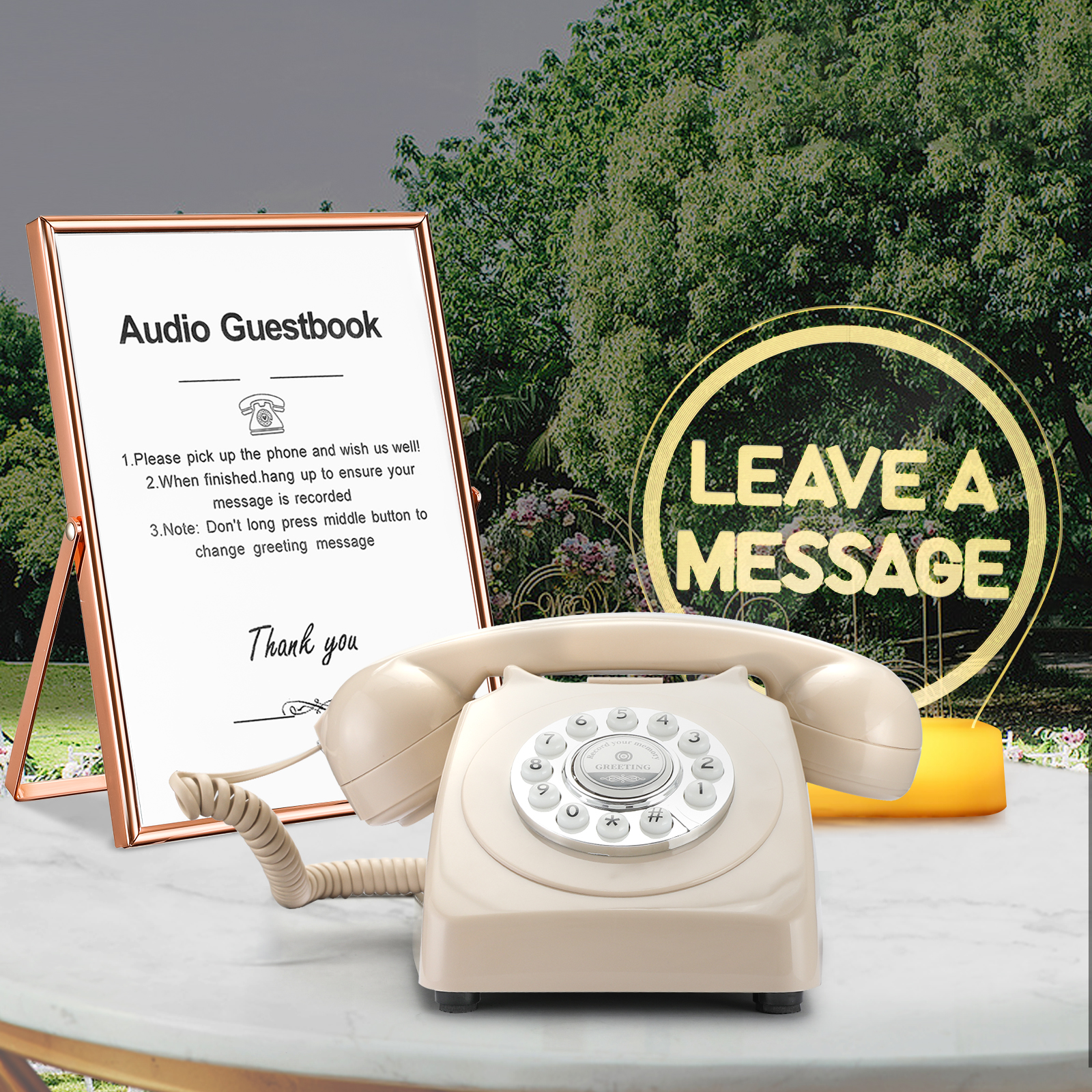 Audio GuestBook for Wedding Fashion with Free RGB LED Sign and Metal Photo Frame, Guest Book Telephone Record Customized Voice Message for Your Weddin