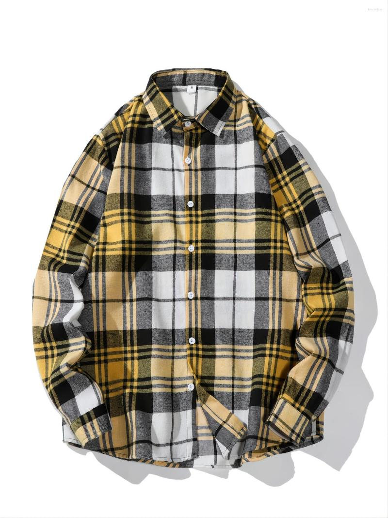Men's Casual Shirts Fashion Check Lapel Long Sleeve Shirt, Yellow
Men's Casual Shirts Fashion Check Lapel Long Sleeve Shirt, Yellow