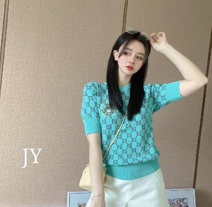New 2023GG Summer Women Short Sleeve Sweaters Fashion Knit Glitter Tshirt Femme Vintage Luxury Designer Slim Leisure T-Shirt Tops, 02
New 2023GG Summer Women Short Sleeve Sweaters Fashion Knit Glitter Tshirt Femme Vintage Luxury Designer Slim Leisure T-Shirt Tops, 02
