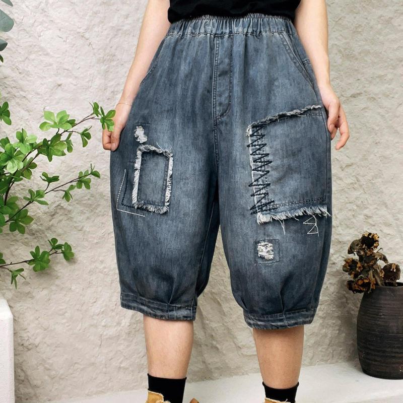 Women's Shorts Women Spring And Summer Casual Elastic Waist Ripped Stitching Cropped Jeans, Dark blue
Women's Shorts Women Spring And Summer Casual Elastic Waist Ripped Stitching Cropped Jeans, Dark blue