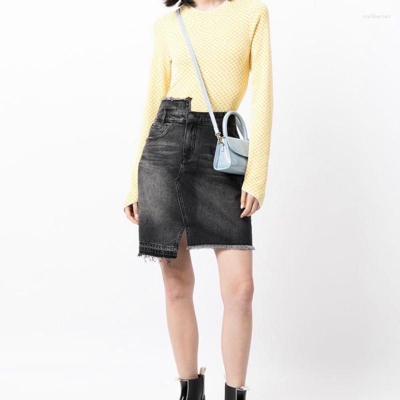 Skirts Versatile Luxury Asymmetric Cut Denim Skirt Women, Gray black