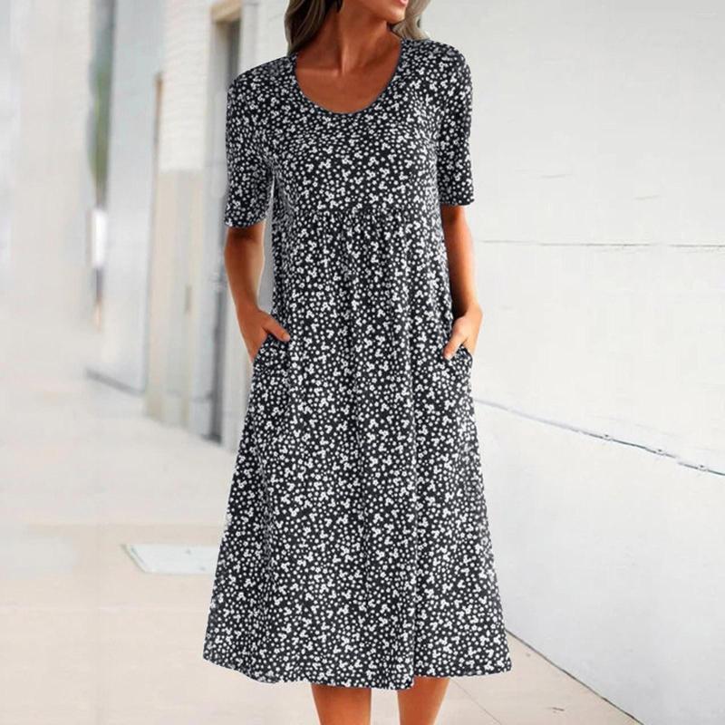 Casual Dresses Floral Printing Dress Summer Women Short Sleeve O-Neck Bohemian Holiday Beach Robe Knee Length Sundress, Black
Casual Dresses Floral Printing Dress Summer Women Short Sleeve O-Neck Bohemian Holiday Beach Robe Knee Length Sundress, Black