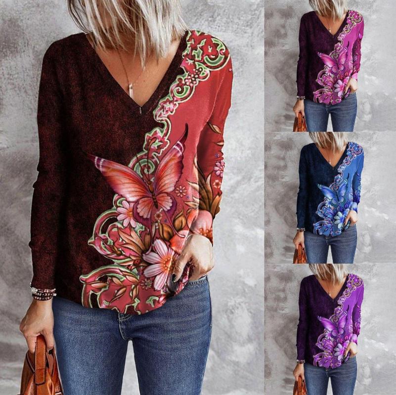 Women' T Shirts Spring And Autumn Fashion Women' Flower Butterfly Print V-Neck Long Sleeve Loose T-shirt Female & Lady Casual
Women' T Shirts Spring And Autumn Fashion Women' Flower Butterfly Print V-Neck Long Sleeve Loose T-shirt Female & Lady Casual