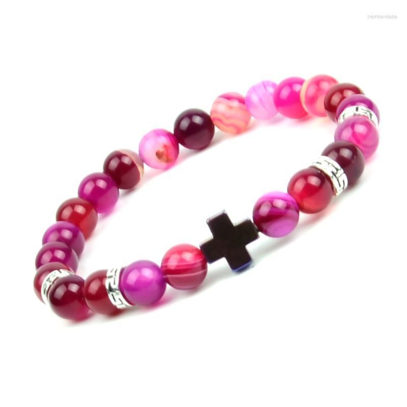 Charm Bracelets 8mm Natural Fuchsia Stripe Agates Stone Beaded Bracelet Hematite Gallstone Cross For Women Men Yoga JewelryCharm Raym22
Charm Bracelets 8mm Natural Fuchsia Stripe Agates Stone Beaded Bracelet Hematite Gallstone Cross For Women Men Yoga JewelryCharm Raym22