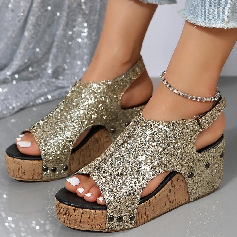 Sandals Women Large Size 36-43 Wedge Heel Peep-Toe Shoes For Woman Summer Blingbling Sequin Thick Soled Hollow Caligae, Black
Sandals Women Large Size 36-43 Wedge Heel Peep-Toe Shoes For Woman Summer Blingbling Sequin Thick Soled Hollow Caligae, Black