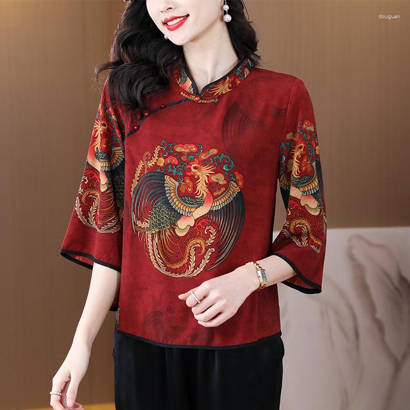 Women's Blouses High End Tang Suit Phoenix Printed Blouse Women Vintage Improved Buckle Summer Shirt Chinese Year Spring Festival Costume, Red
Women's Blouses High End Tang Suit Phoenix Printed Blouse Women Vintage Improved Buckle Summer Shirt Chinese Year Spring Festival Costume, Red