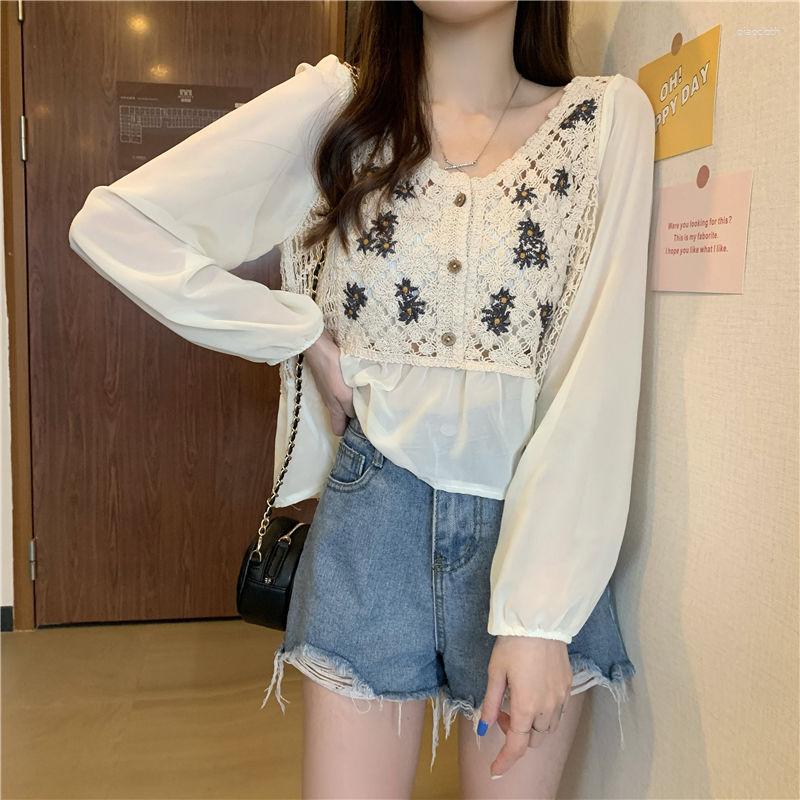Women's Blouses Summer Blouse 2023 Korean Loose Versatile Combination Fragrance Hook Flower Mesh V-Neck Long Sleeve Chiffon Shirt Women, White
Women's Blouses Summer Blouse 2023 Korean Loose Versatile Combination Fragrance Hook Flower Mesh V-Neck Long Sleeve Chiffon Shirt Women, White