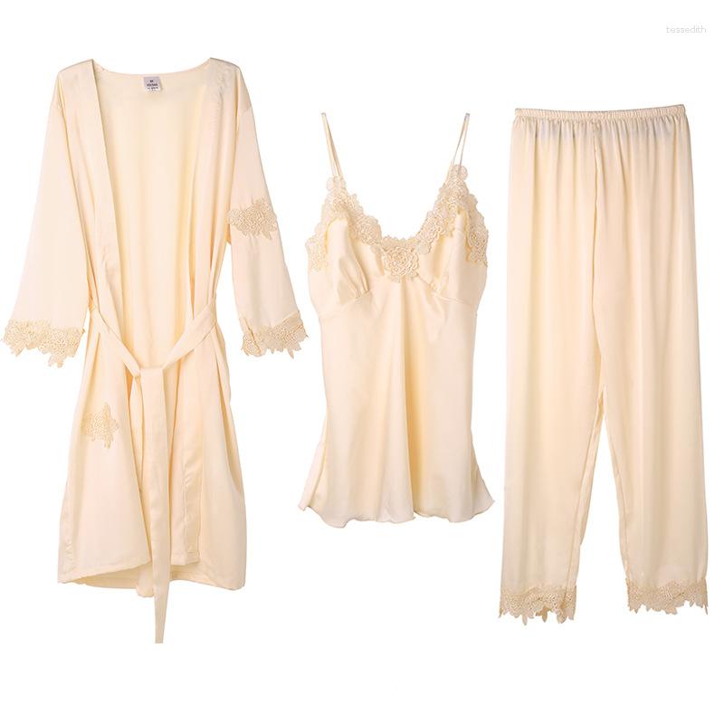 Women's Sleepwear Women 3PCS Pajamas Set With Belt Sexy V-Neck Strap Top&Pant Casual Faux Silk Bathrobe Lace Flower Trim Home Clothes, Pink
Women's Sleepwear Women 3PCS Pajamas Set With Belt Sexy V-Neck Strap Top&Pant Casual Faux Silk Bathrobe Lace Flower Trim Home Clothes, Pink