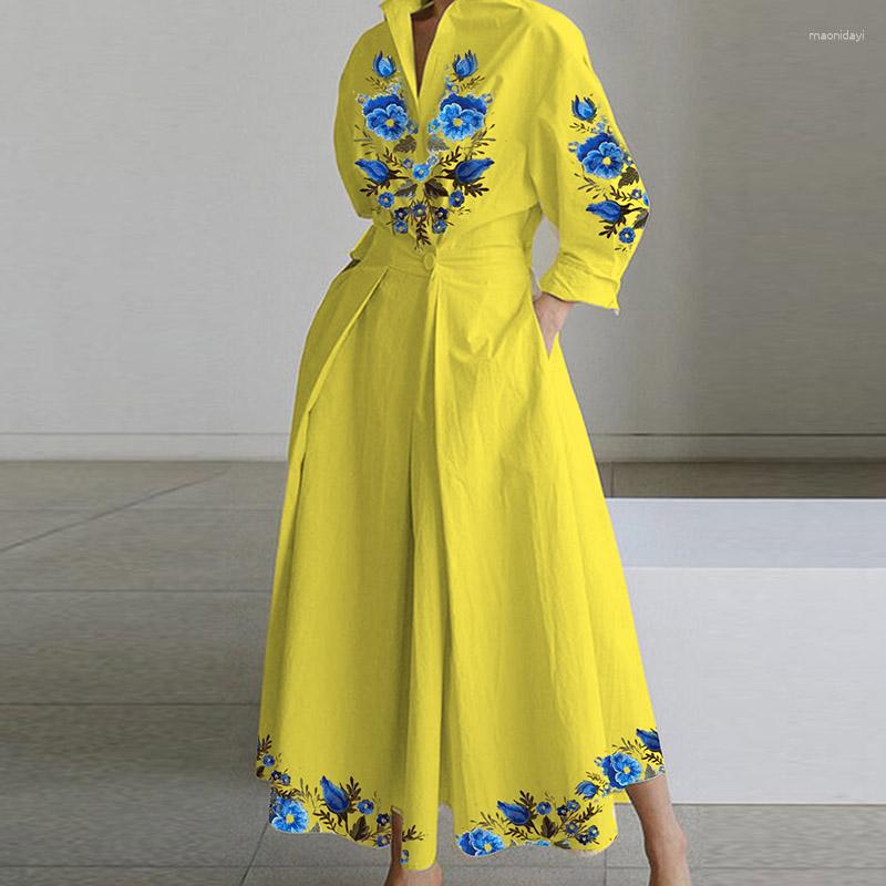 Casual Dresses Female Pleated Big Hem Chic Dress Fashion Lapel Collar Long Sleeve Shirt Elegant Print Buttoned Pocket Office, 02 yellow
Casual Dresses Female Pleated Big Hem Chic Dress Fashion Lapel Collar Long Sleeve Shirt Elegant Print Buttoned Pocket Office, 02 yellow