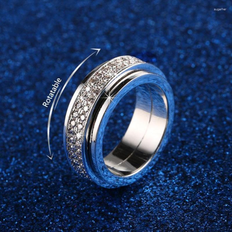 Cluster Rings Brand Christmas Gift Deluxe Jewelry 925 Sterling Silver Rotatable Pave White CZ Promise Wedding Band Ring
Cluster Rings Brand Christmas Gift Deluxe Jewelry 925 Sterling Silver Rotatable Pave White CZ Promise Wedding Band Ring