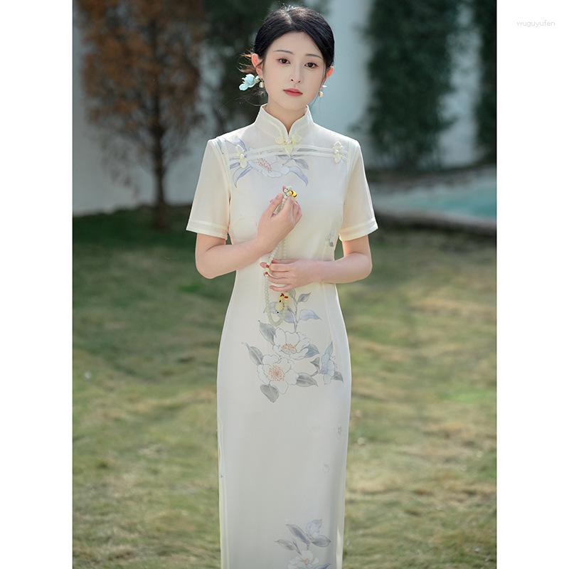Ethnic Clothing Women's Short Sleeve Beige Cheongsam Vintage Chinese Styles Wedding Casual Dress Stand Collar Summer Long S To XXL
Ethnic Clothing Women's Short Sleeve Beige Cheongsam Vintage Chinese Styles Wedding Casual Dress Stand Collar Summer Long S To XXL