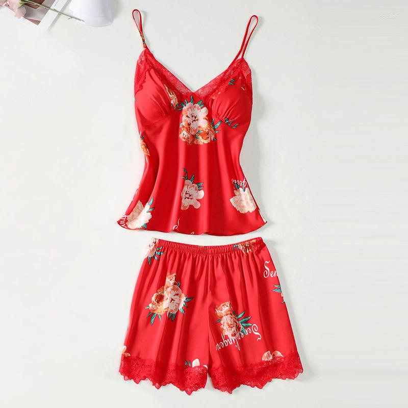 Women's Sleepwear Two Pieces Camisole Suit Summer Lace Patchwork Lady Satin Nightgown V-Neck Sleep Set Women Outfits Home Clothes, Red
Women's Sleepwear Two Pieces Camisole Suit Summer Lace Patchwork Lady Satin Nightgown V-Neck Sleep Set Women Outfits Home Clothes, Red