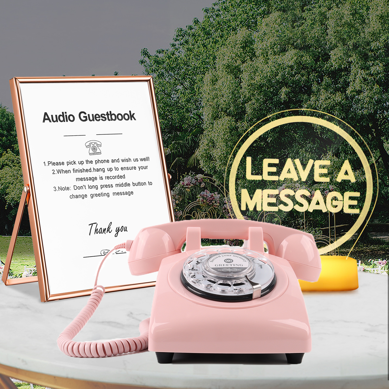 Premium Audio GuestBook Telephone with Free LED Wedding Sign and A5 Vertical Photo Frame | Vintage and Retro Style Audio Guestbook