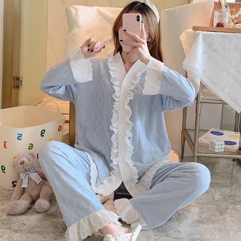 Women's Sleepwear Edge Cute Pajamas Female Cotton Spring Autumn Winter Long Sleeve Sweet Lovely Princess Style Suit Ins Lace Home
Women's Sleepwear Edge Cute Pajamas Female Cotton Spring Autumn Winter Long Sleeve Sweet Lovely Princess Style Suit Ins Lace Home