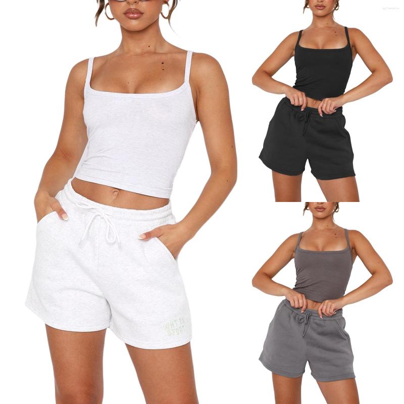 Women' Tracksuits Women Two Piece Yoga Outfits Spaghetti Strap Crop Low Cut Cami Top High Waist Wide Leg Shorts Drawstring Set, White
Women' Tracksuits Women Two Piece Yoga Outfits Spaghetti Strap Crop Low Cut Cami Top High Waist Wide Leg Shorts Drawstring Set, White