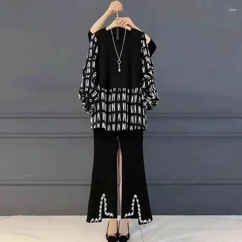 Women's Two Piece Pants Korean Fashion Elegant Women's Set Puff Sleeve Chiffon Shirt Leisure Bell Bottomed Trousers Two-piece Casual, Black
Women's Two Piece Pants Korean Fashion Elegant Women's Set Puff Sleeve Chiffon Shirt Leisure Bell Bottomed Trousers Two-piece Casual, Black