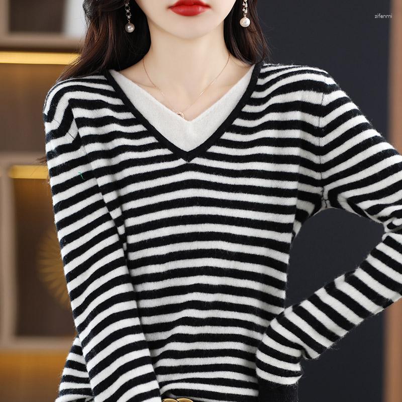 Women's Sweaters Autumn And Winter Women's Striped V-Neck Fake Two-Piece Sweater Loose Color Matching Pure Wool Bottoming Knitted, Blue
Women's Sweaters Autumn And Winter Women's Striped V-Neck Fake Two-Piece Sweater Loose Color Matching Pure Wool Bottoming Knitted, Blue