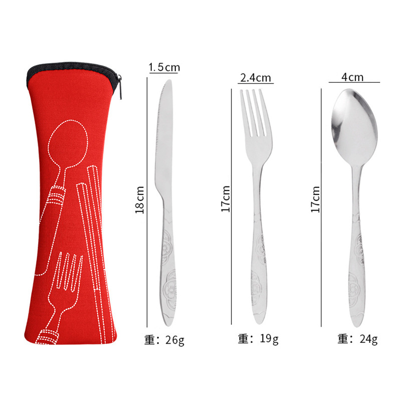 Knife Fork Spoon Set Cutlery Set Tableware Dinner Lunch Set Bags Print Carving Stainless Steel Cutlery School Picnic Camping Eating Tool dh85